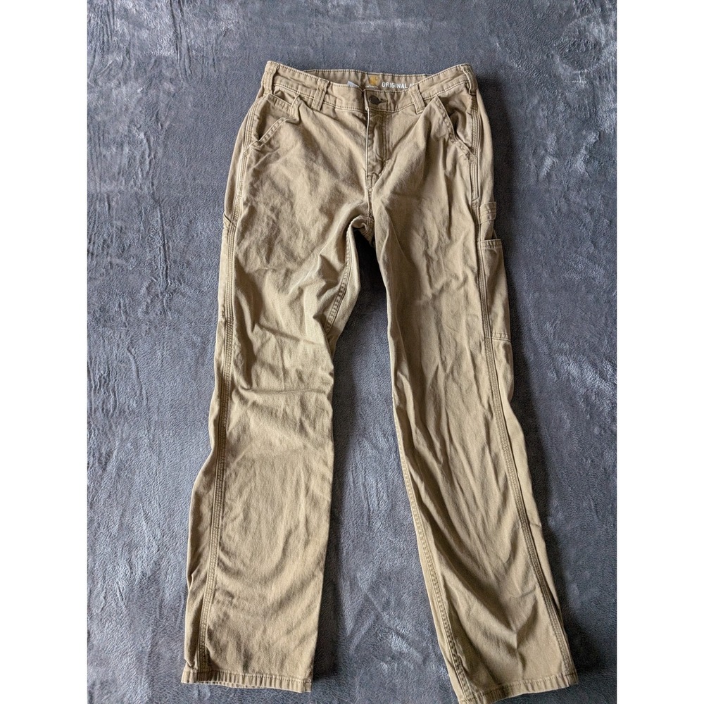 Carhartt Original Fit Canvas Carpenter Work Pants Tan Khaki Mens 4 Reg